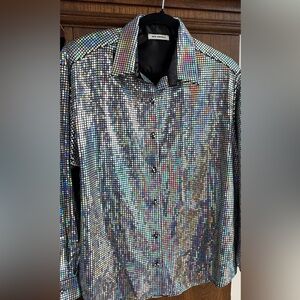 The New Arrivals by Ilkyaz Ozel Holographic Sequin Grid Disco Blouse